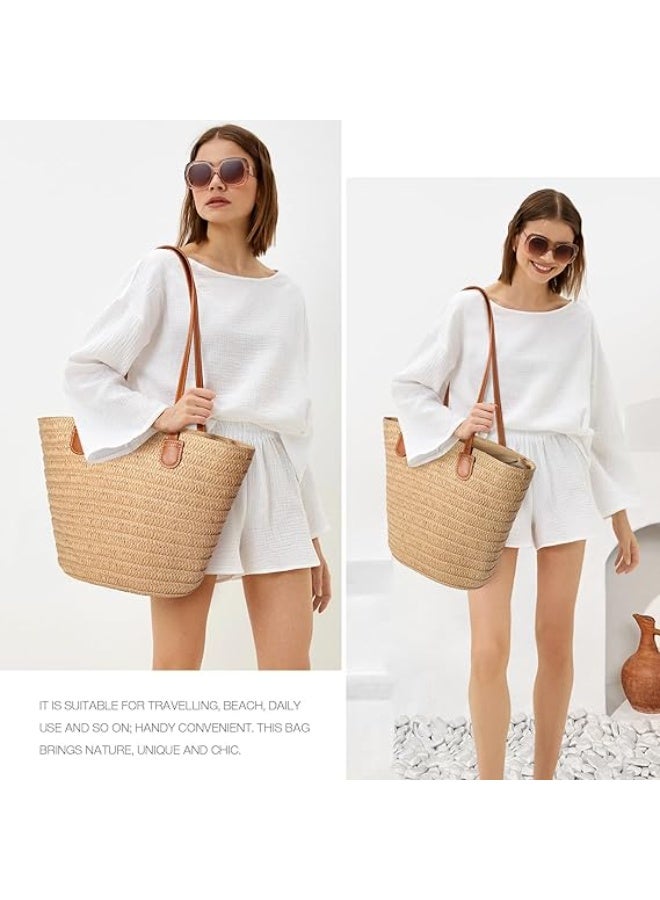 حقيبة شاطئ من القش للنساء - حقيبة كتف عطلة صيفية للحمل على الكتف - Image 1